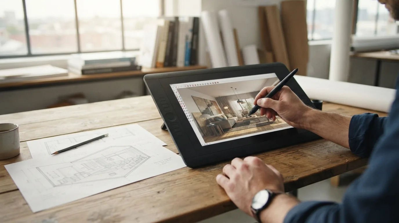 Ilustração da seção "Como transformar um rascunho ou projeto do SketchUp em imagem realista?"