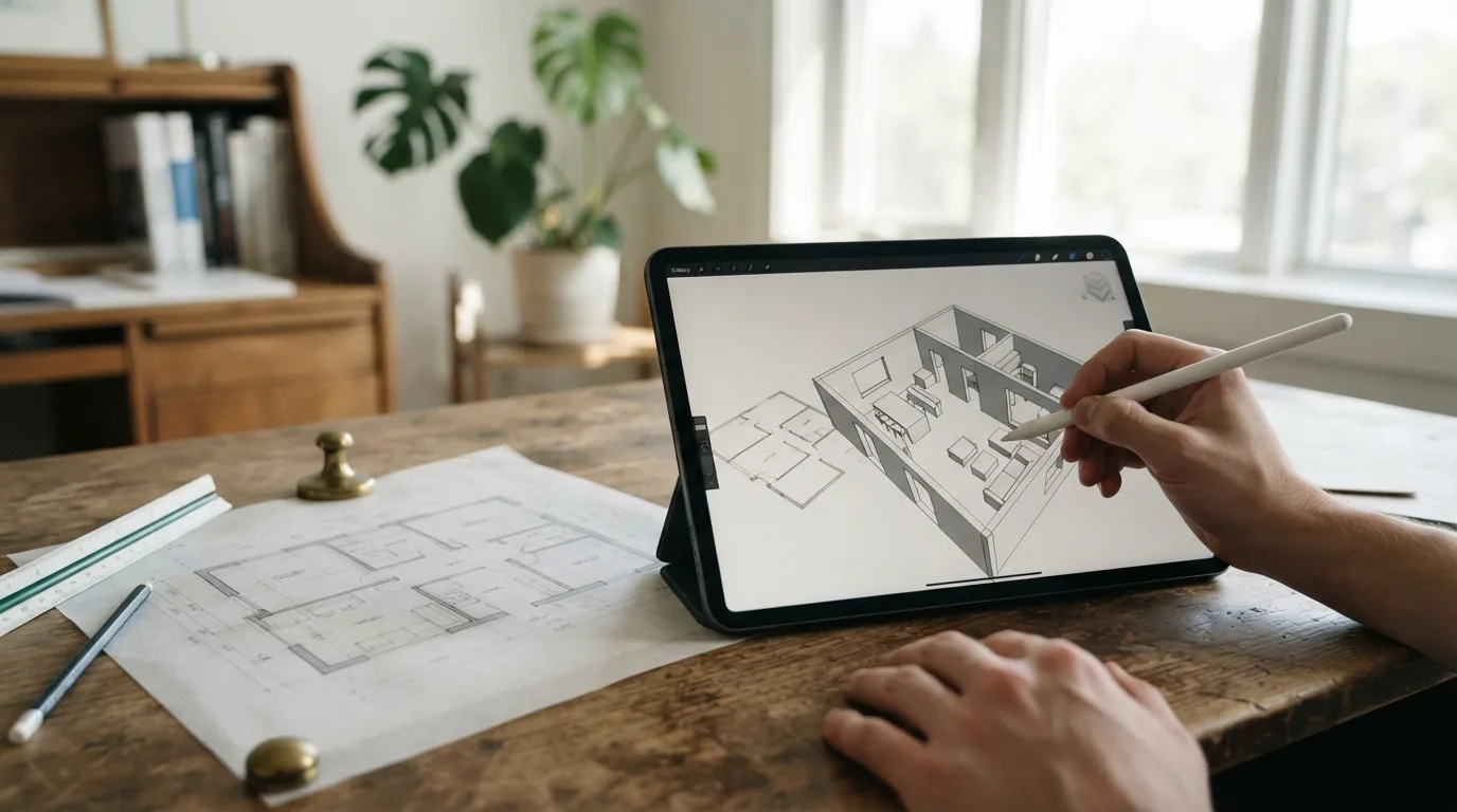 Ilustração da seção "Como transformar uma planta baixa em um modelo 3D sem depender só da imaginação?"